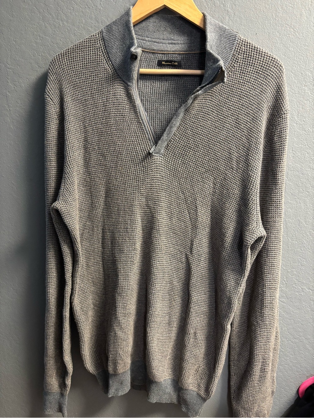 grey Massimo Dutti textured waffle knit quarter-zip sweater men’s xl bx1